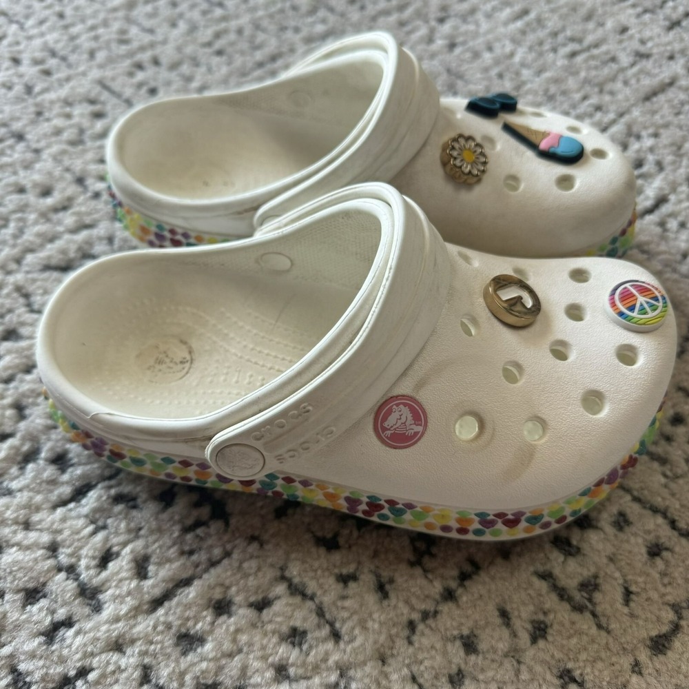 Crocs Classic Clog With Cute Charms‎ Size J2 White Kids